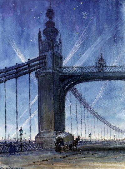 Wartime Spot Lights from Chelsea Bridge, c.1917 by Alice Maud Fanner